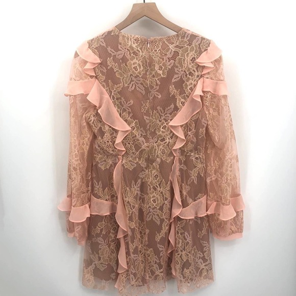 FOR LOVE & LEMONS Dress Bumble Pink Nude Ruffle Lace Mini Dress Size Large NEW - Picture 10 of 13